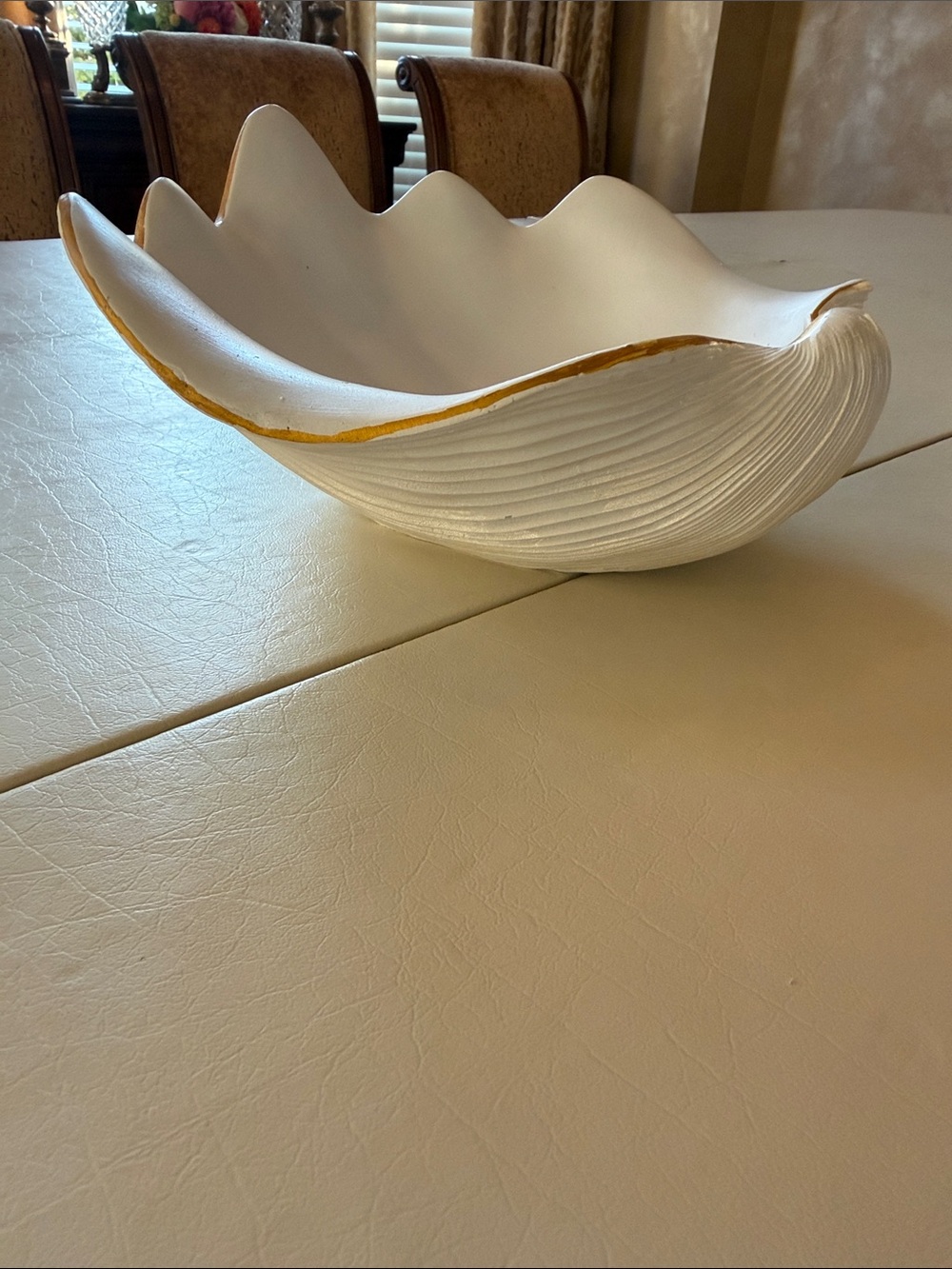 White Decorative Shell Bowl with Gold Trim - Home Art